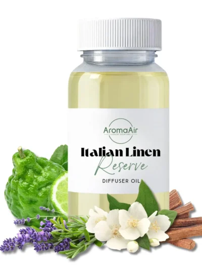 Italian Linen Reserve fragrance oil by AromaAir with fresh linen, citrus, rose, herbal tea, and sandalwood notes