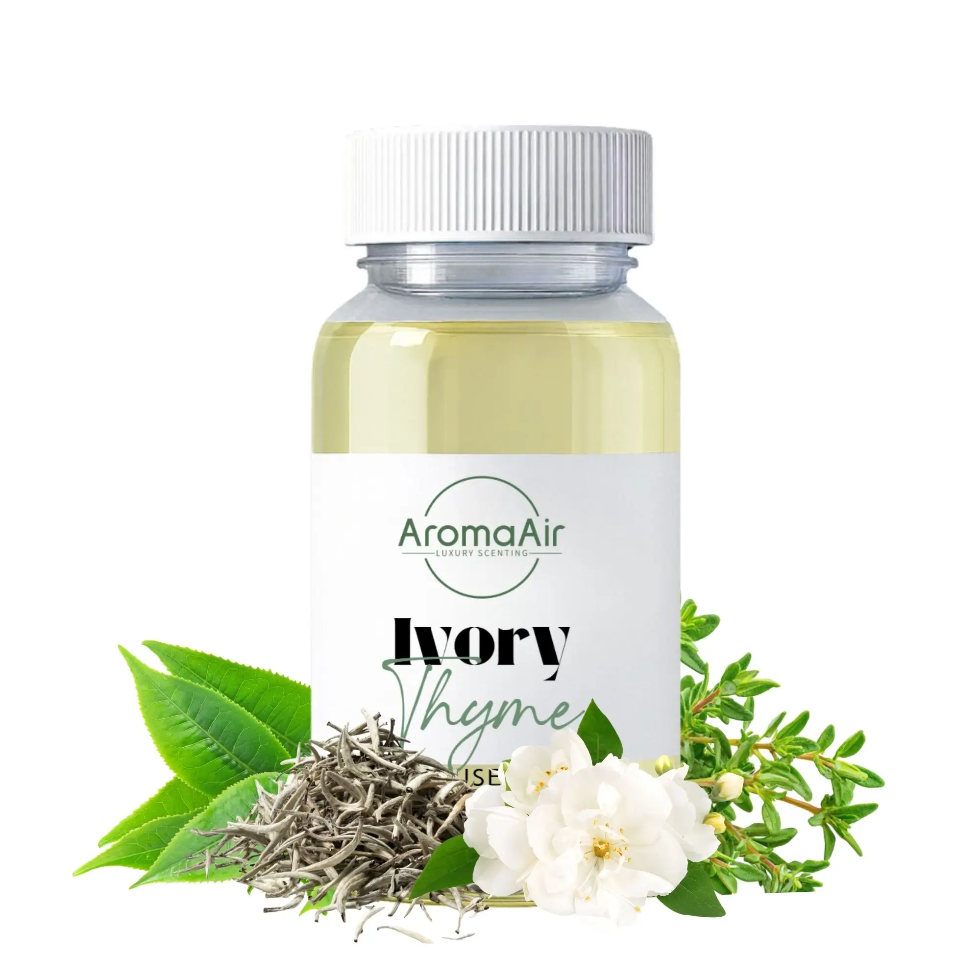 Ivory Thyme fragrance oil by AromaAir with white tea, fresh thyme, jasmine, cedar, and amber notes