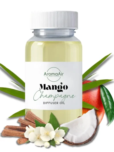 Mango Champagne fragrance oil bottle by AromaAir with mango, citrus, coconut, and sandalwood notes