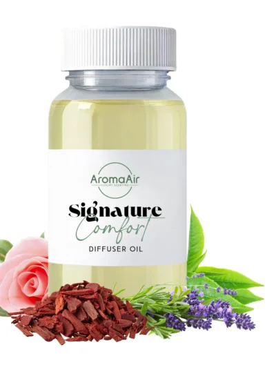 Signature Comfort fragrance oil by AromaAir from the AromaAir Signature Collection featuring white tea, cucumber, jasmine, thyme, and white musk.