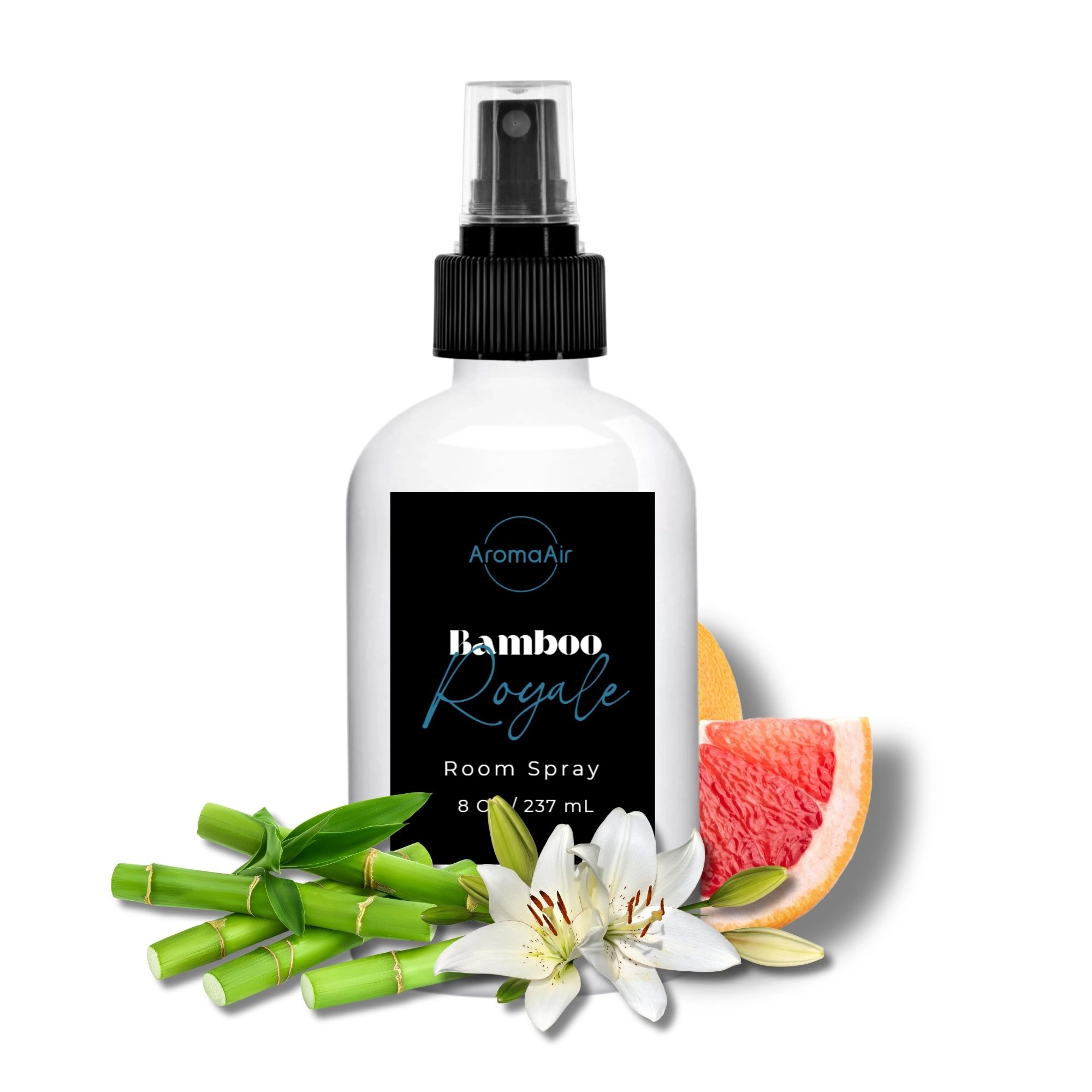 Bamboo Royale Room Spray featuring green bamboo, bergamot, cucumber, jasmine, water lily, and warm bamboo wood notes.