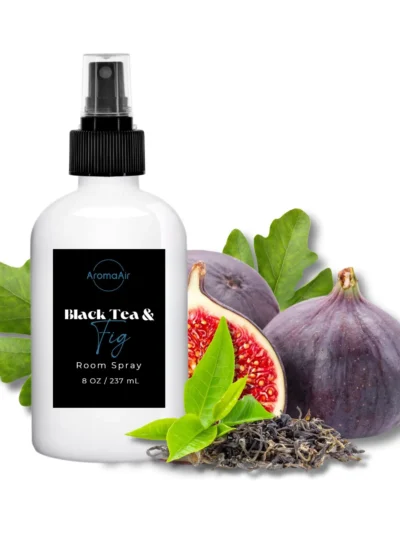 Black Tea & Fig Signature Room Spray inspired by the Elara Lobby Las Vegas, featuring crisp orange, California fig, jasmine, lavender, warm musk, and soft woods.