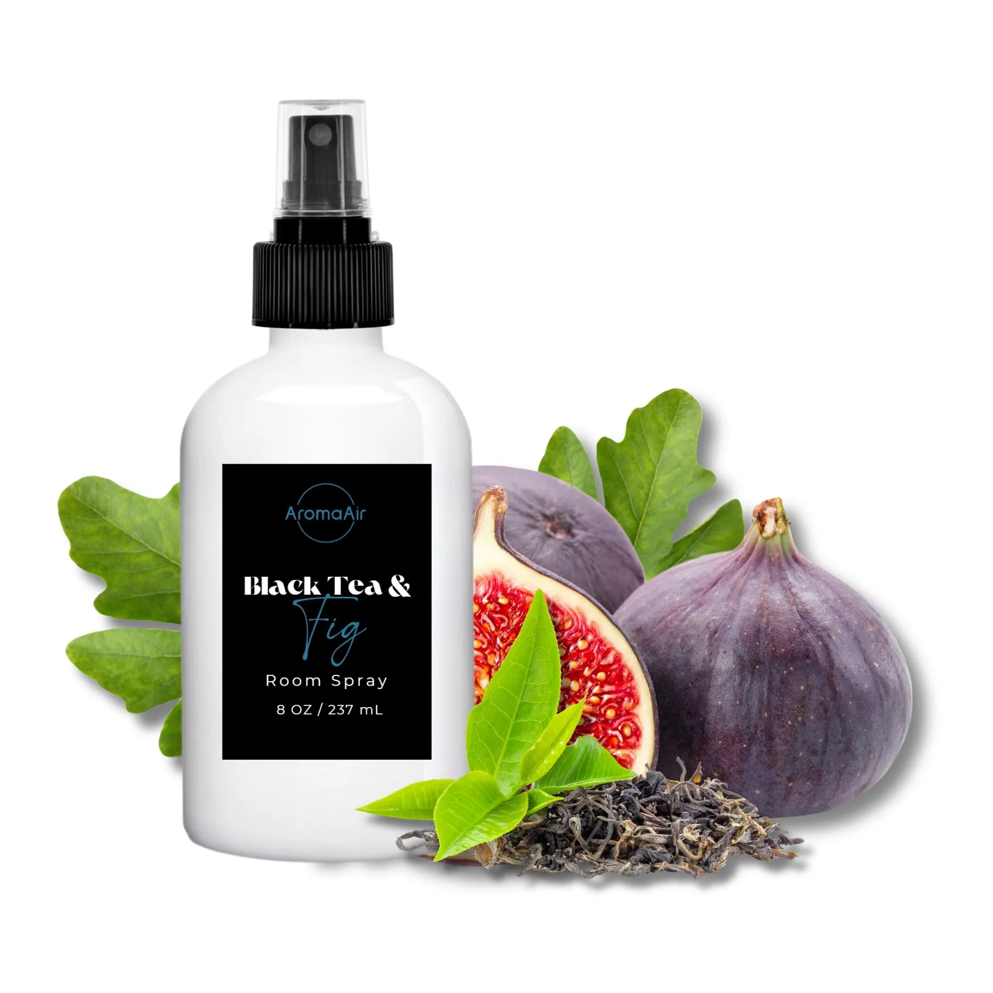 Black Tea & Fig Signature Room Spray inspired by the Elara Lobby Las Vegas, featuring crisp orange, California fig, jasmine, lavender, warm musk, and soft woods.