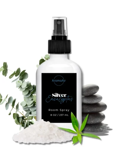 Silver Eucalyptus Room Spray inspired by Elara Suites Las Vegas, featuring fresh rain accord, blooming eucalyptus, light ozone, clean musk, and spa-clean notes.