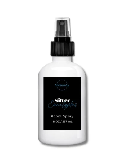 Silver Eucalyptus Room Spray inspired by Elara Suites Las Vegas, featuring fresh rain accord, blooming eucalyptus, light ozone, clean musk, and spa-clean notes. Plain