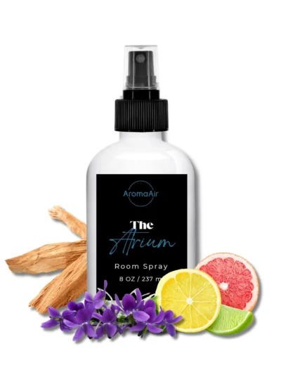 The Atrium Room Spray inspired by Aria Las Vegas, featuring white florals, creamy vanilla, gardenia, and warm amber notes.