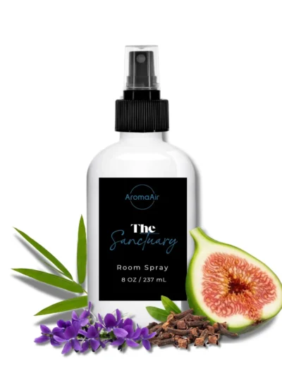The Sanctuary Room Spray inspired by Vdara Las Vegas, featuring green fig, bergamot, basil, jasmine, oakmoss, cedarwood, and sandalwood notes.