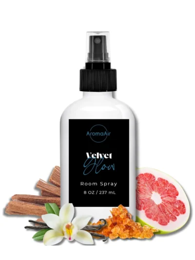 Velvet Glow Room Spray inspired by The Cosmopolitan Las Vegas, featuring pomelo, grapefruit, vanilla, amber, tonka bean, and warm spice notes.